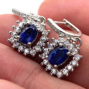 Blue Sapphire 2.35ct Platinum Finish Solid 925 Sterling Silver Earrings